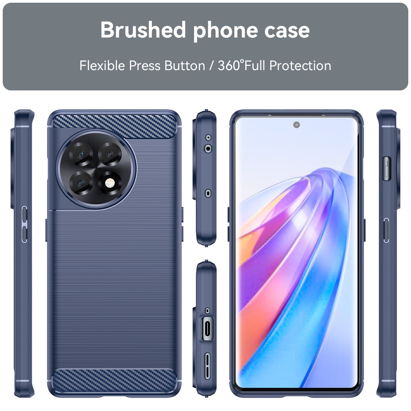 Phone TPU Case for OnePlus Ace 2 5G / 11R 5G , Brushed Carbon Fiber Texture Cell Phone Cover - Blue