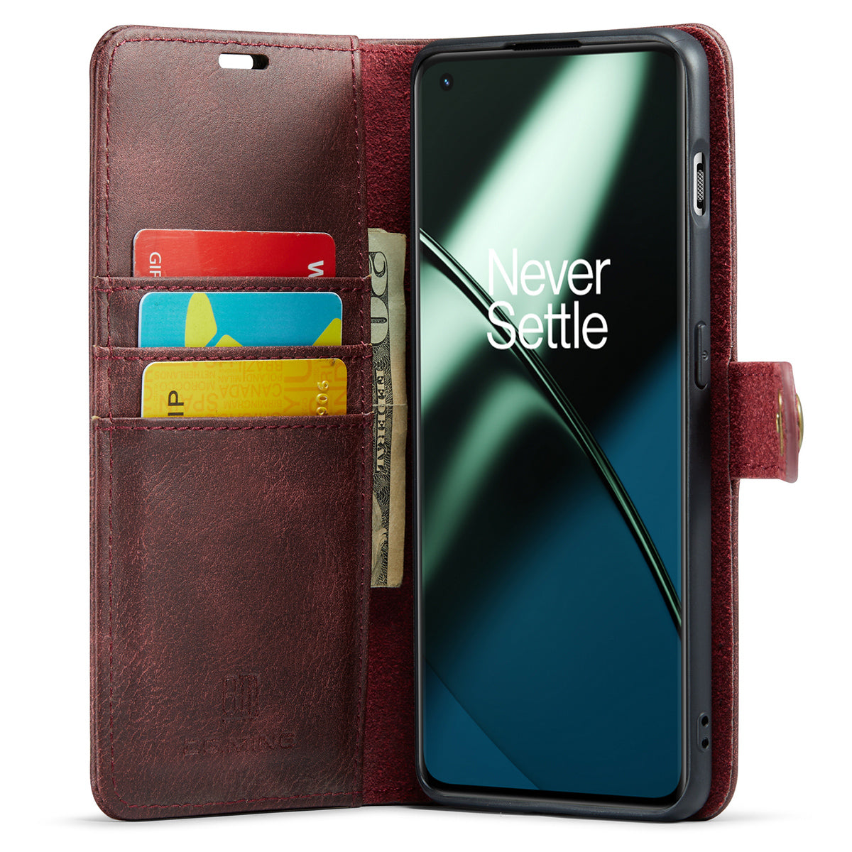 DG.MING For OnePlus 11 5G Detachable Magnetic Anti-drop Case Split Leather Wallet Stand Phone Cover - Red