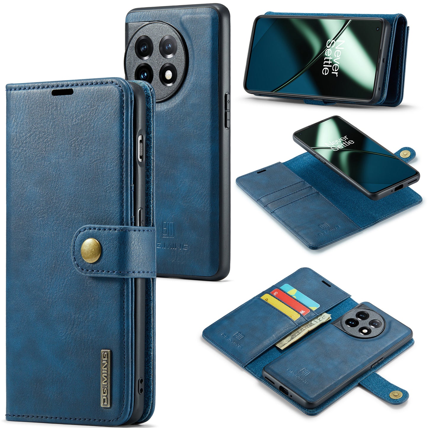 DG.MING For OnePlus 11 5G Detachable Magnetic Anti-drop Case Split Leather Wallet Stand Phone Cover - Blue