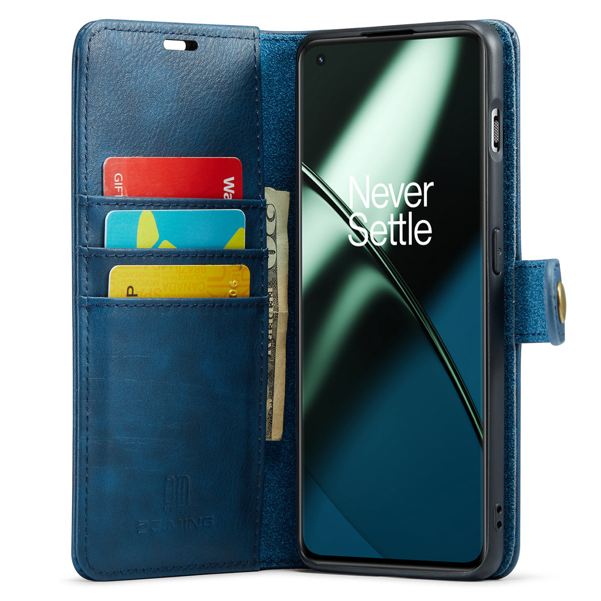 DG.MING For OnePlus 11 5G Detachable Magnetic Anti-drop Case Split Leather Wallet Stand Phone Cover - Blue