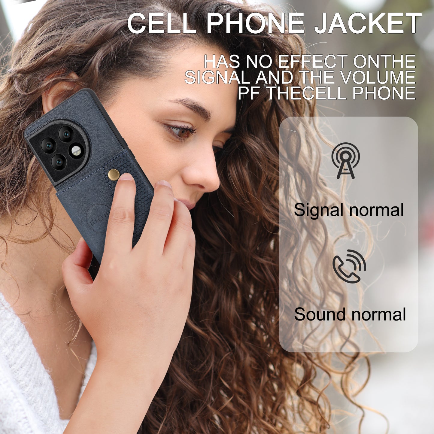 For OnePlus 11 5G Card Holder Phone Case PU Leather Coated TPU Kickstand Case with Car Mount Metal Sheet - Blue