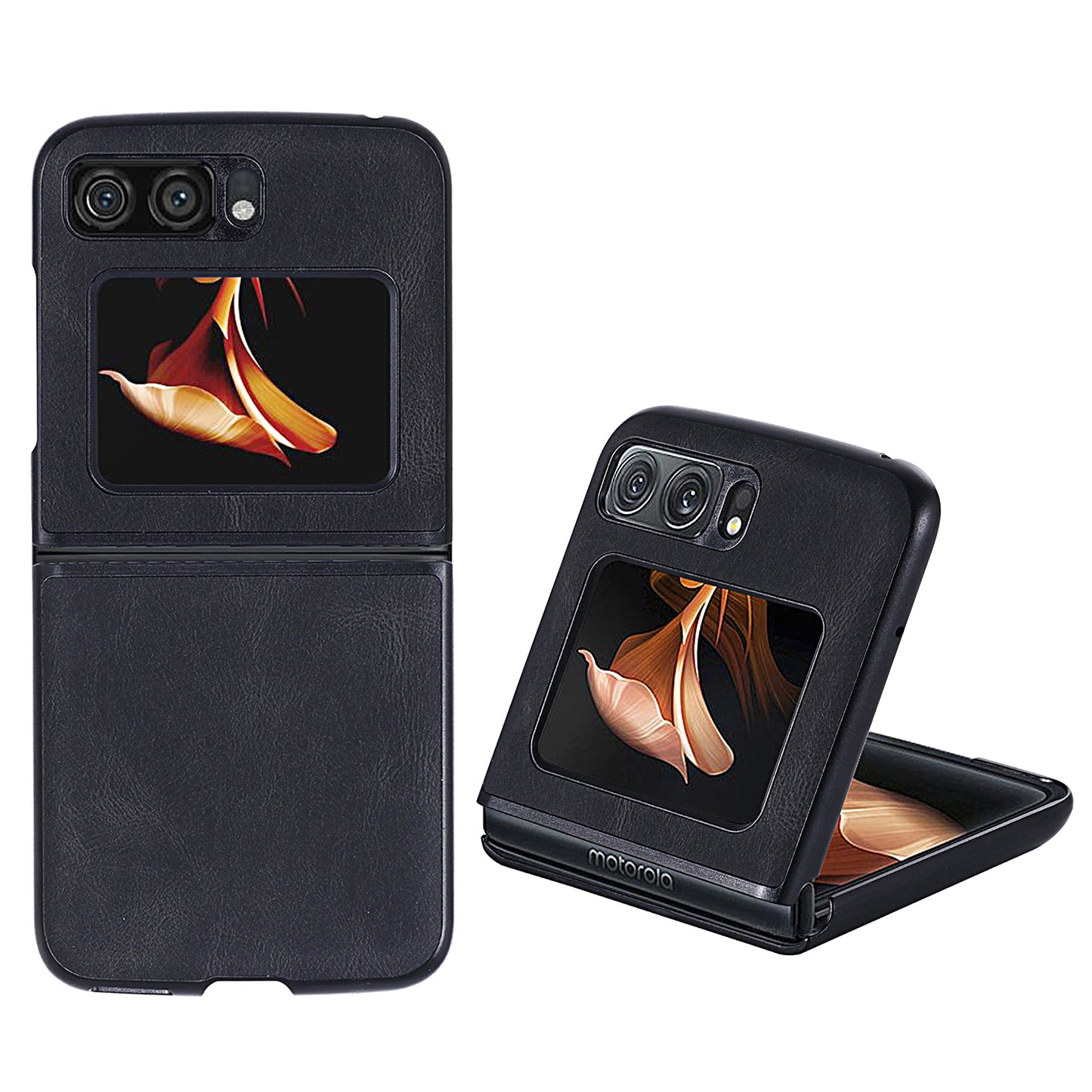 Uniqkart for Motorola Razr 2022 5G Folding Phone Case Leather Coated Hard PC Shockproof Cover - Black