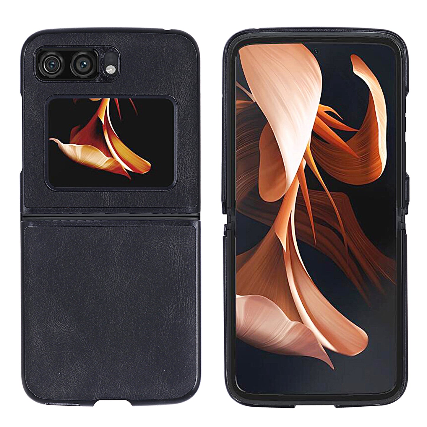 Uniqkart for Motorola Razr 2022 5G Folding Phone Case Leather Coated Hard PC Shockproof Cover - Black