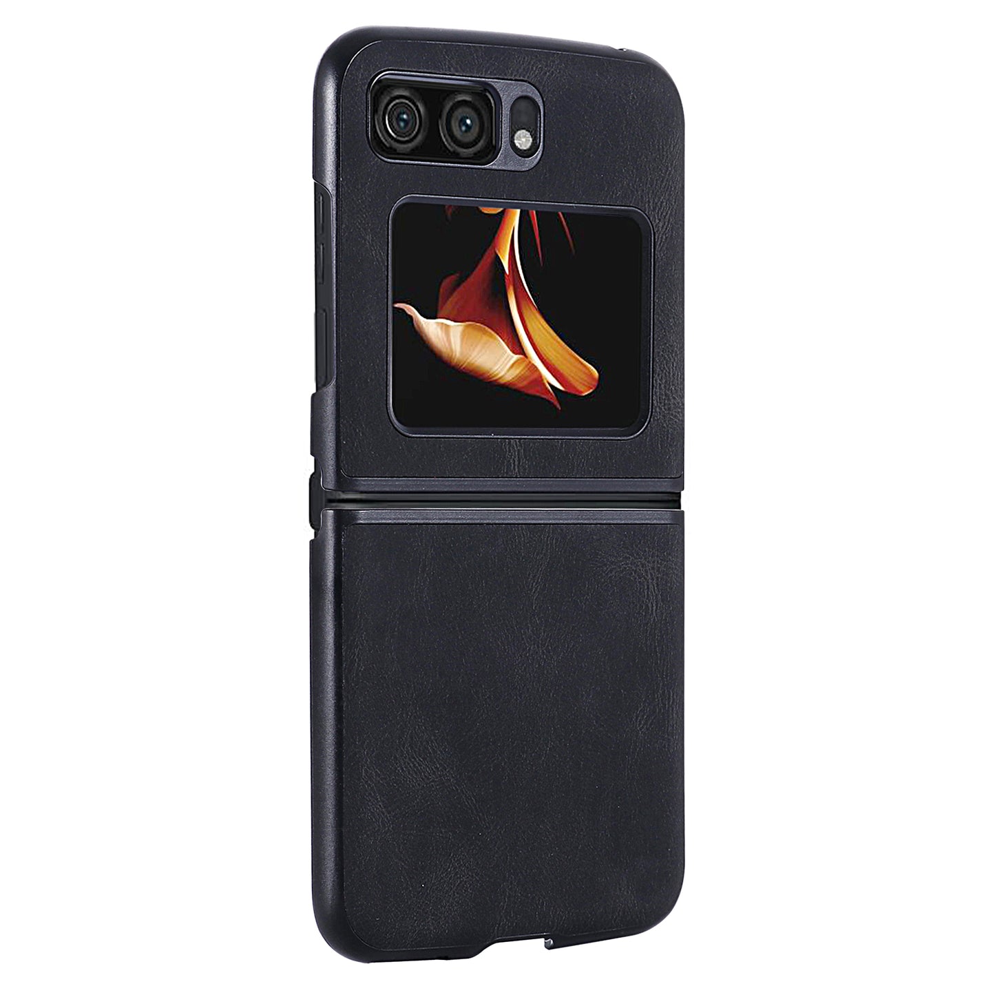 Uniqkart for Motorola Razr 2022 5G Folding Phone Case Leather Coated Hard PC Shockproof Cover - Black
