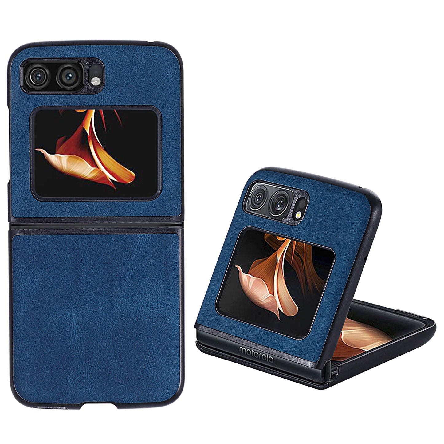 Uniqkart for Motorola Razr 2022 5G Folding Phone Case Leather Coated Hard PC Shockproof Cover - Blue