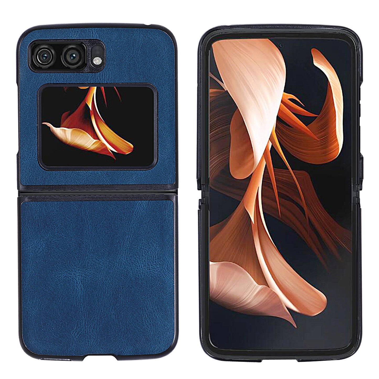 Uniqkart for Motorola Razr 2022 5G Folding Phone Case Leather Coated Hard PC Shockproof Cover - Blue