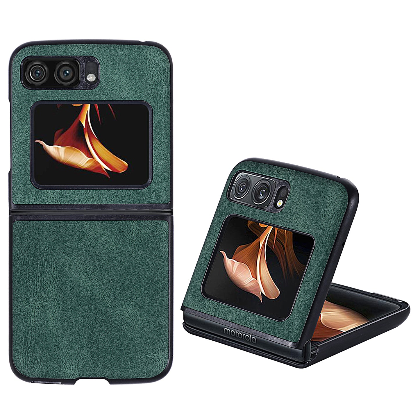 Uniqkart for Motorola Razr 2022 5G Folding Phone Case Leather Coated Hard PC Shockproof Cover - Green
