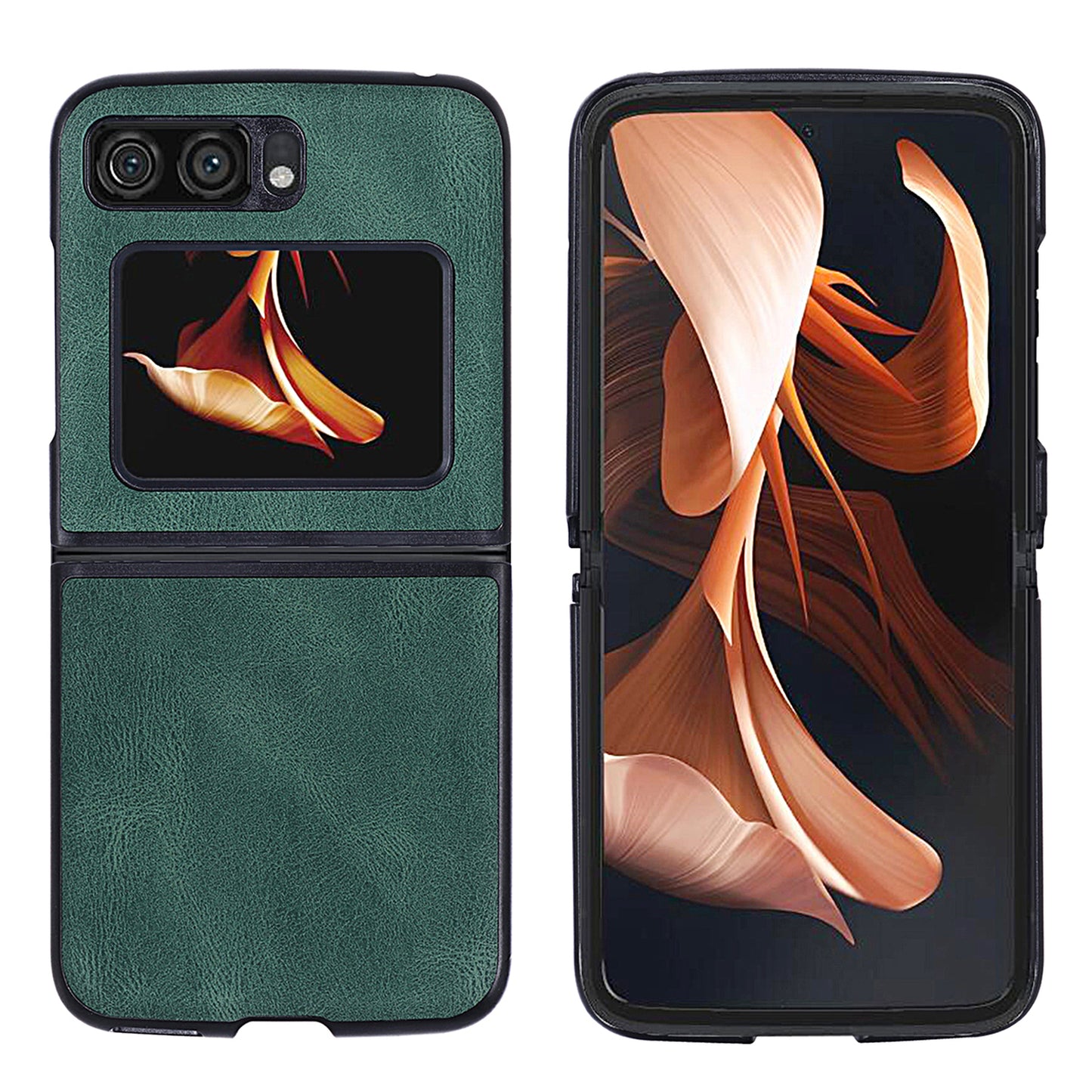 Uniqkart for Motorola Razr 2022 5G Folding Phone Case Leather Coated Hard PC Shockproof Cover - Green