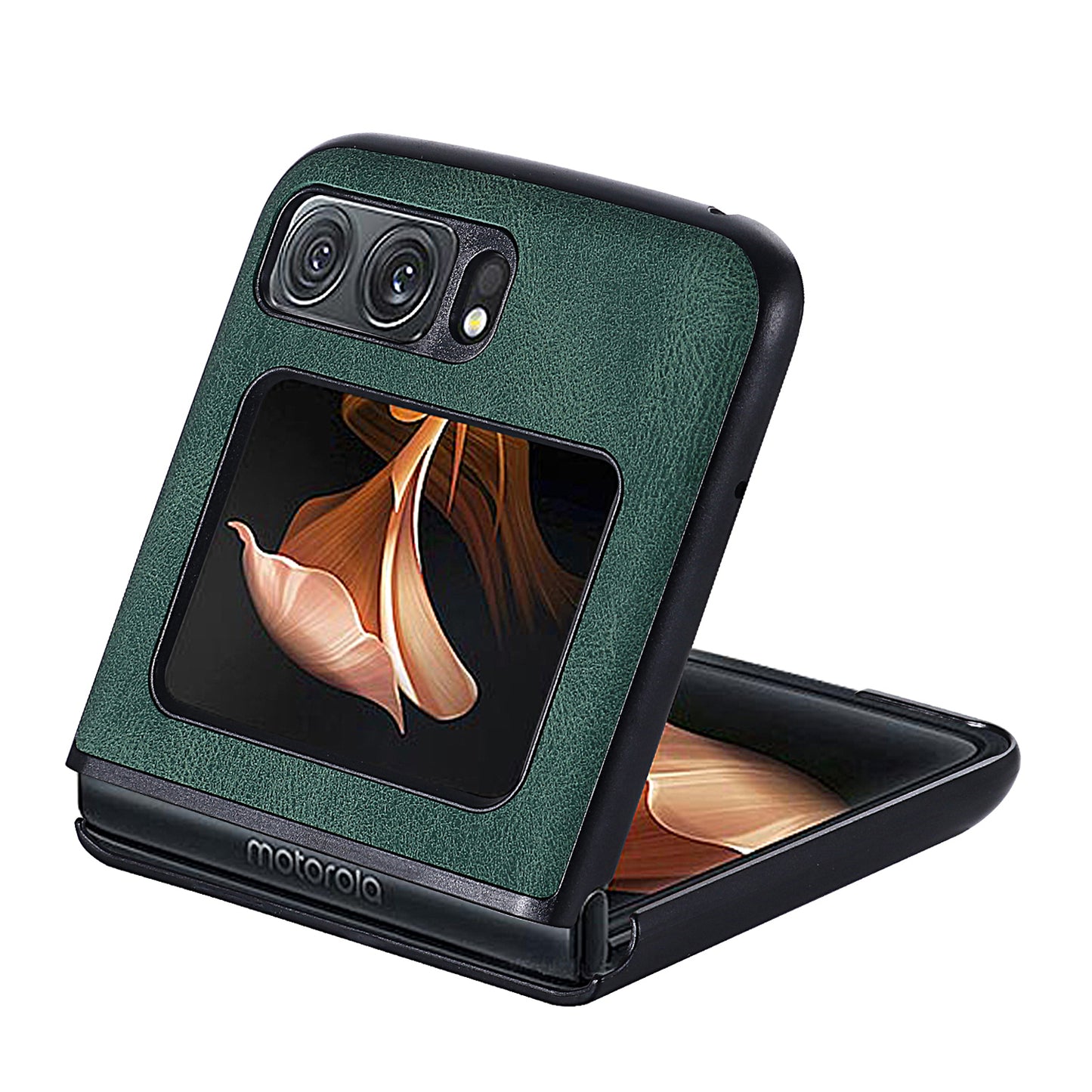 Uniqkart for Motorola Razr 2022 5G Folding Phone Case Leather Coated Hard PC Shockproof Cover - Green