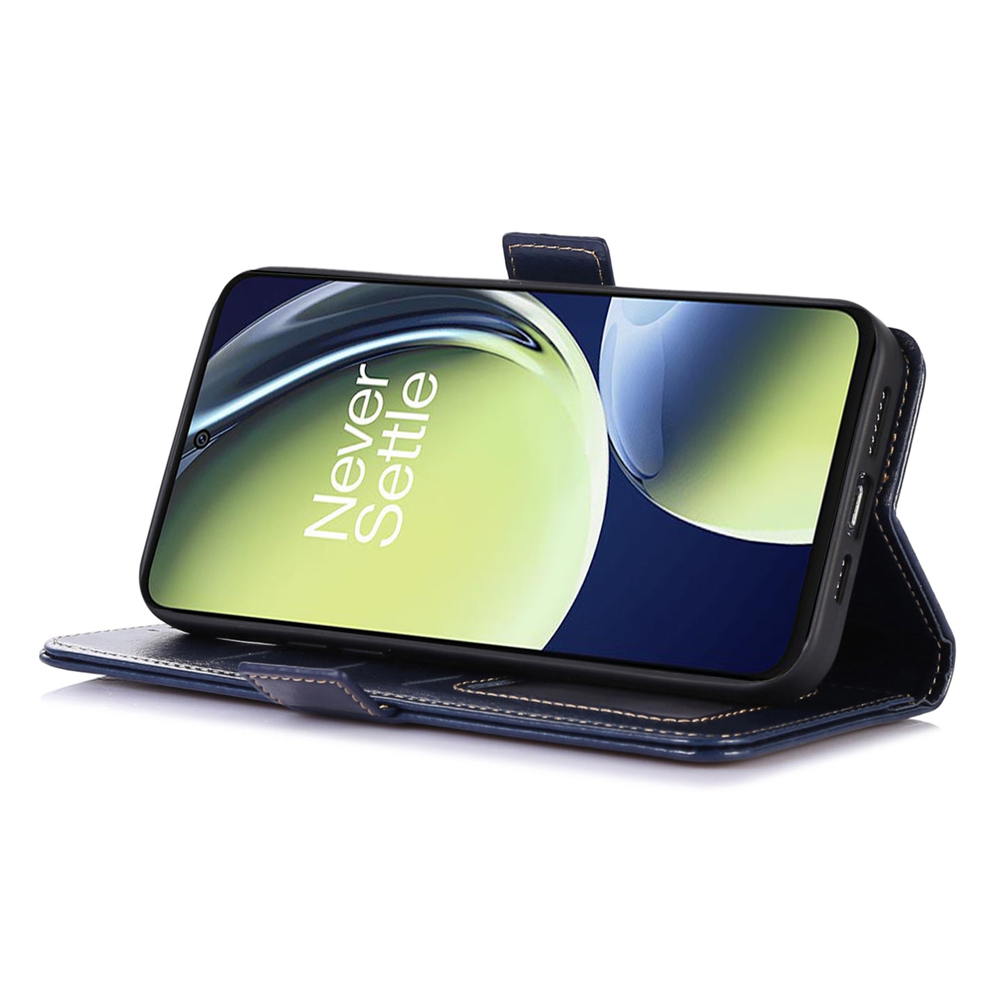 ABEEL For OnePlus 11 5G PU Leather Cell Phone Case Crazy Horse Texture Stand Wallet Flip Cover - Blue