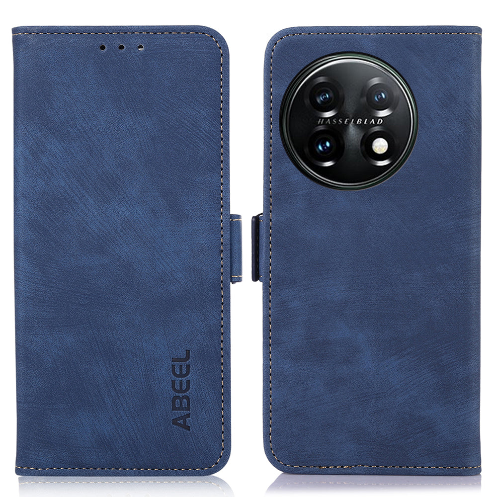 ABEEL For OnePlus 11 5G Anti-scratch PU Leather Case Stand Retro Phone Wallet Cover - Blue