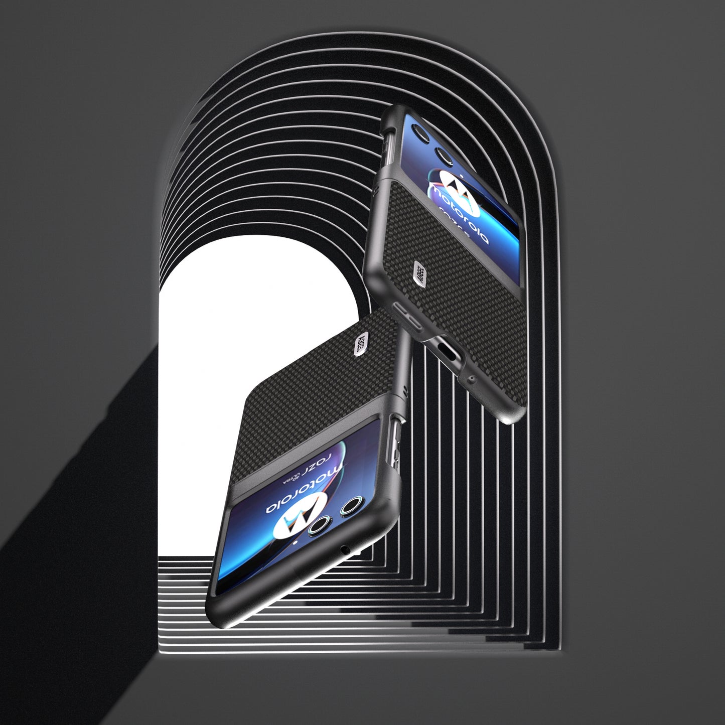 Uniqkart For Motorola Razr 40 Ultra 5G PU Leather Coated PC Case Carbon Fiber Texture Protective Phone Cover - Black