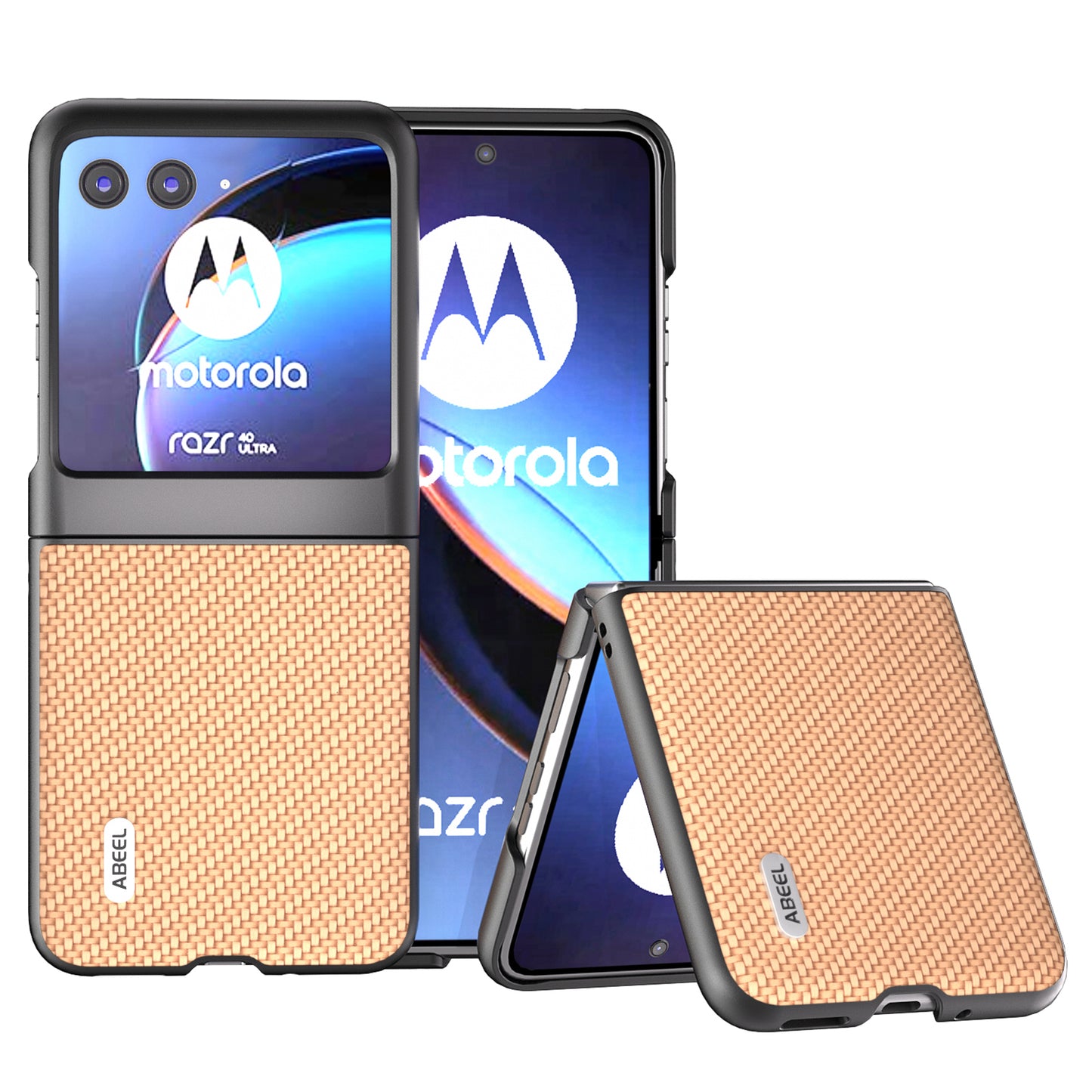 Uniqkart For Motorola Razr 40 Ultra 5G PU Leather Coated PC Case Carbon Fiber Texture Protective Phone Cover - Light Yellow