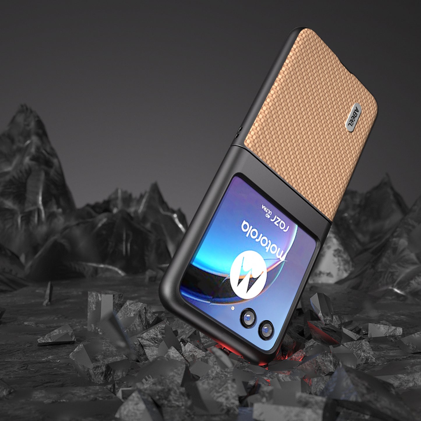 Uniqkart For Motorola Razr 40 Ultra 5G PU Leather Coated PC Case Carbon Fiber Texture Protective Phone Cover - Light Yellow