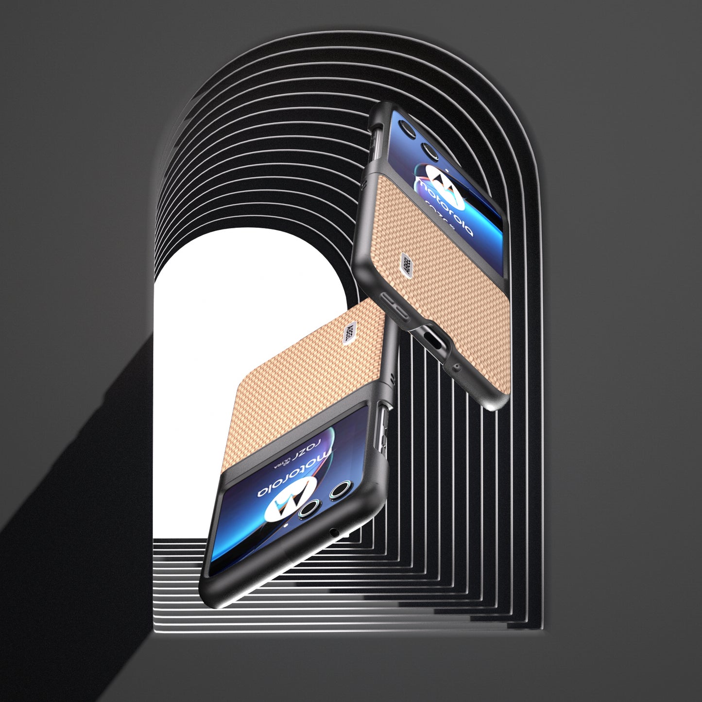 Uniqkart For Motorola Razr 40 Ultra 5G PU Leather Coated PC Case Carbon Fiber Texture Protective Phone Cover - Light Yellow