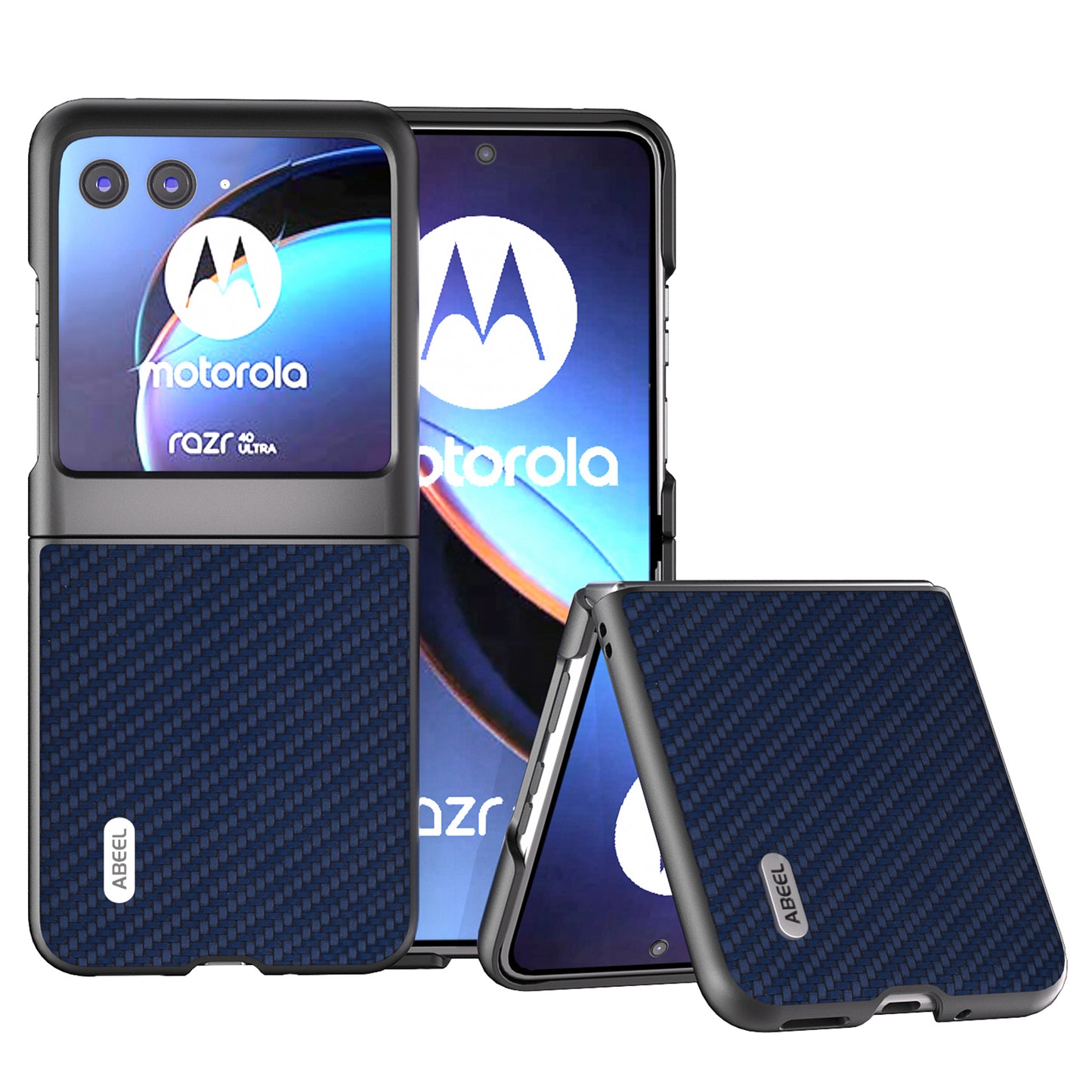 Uniqkart For Motorola Razr 40 Ultra 5G PU Leather Coated PC Case Carbon Fiber Texture Protective Phone Cover - Blue