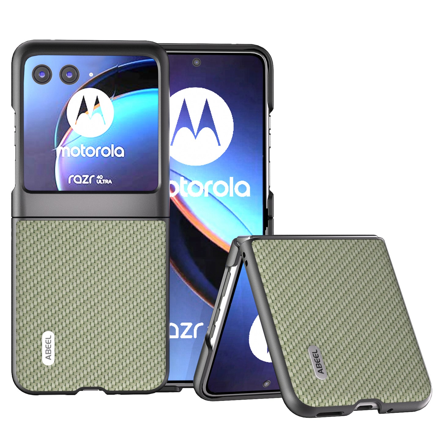 Uniqkart For Motorola Razr 40 Ultra 5G PU Leather Coated PC Case Carbon Fiber Texture Protective Phone Cover - Green