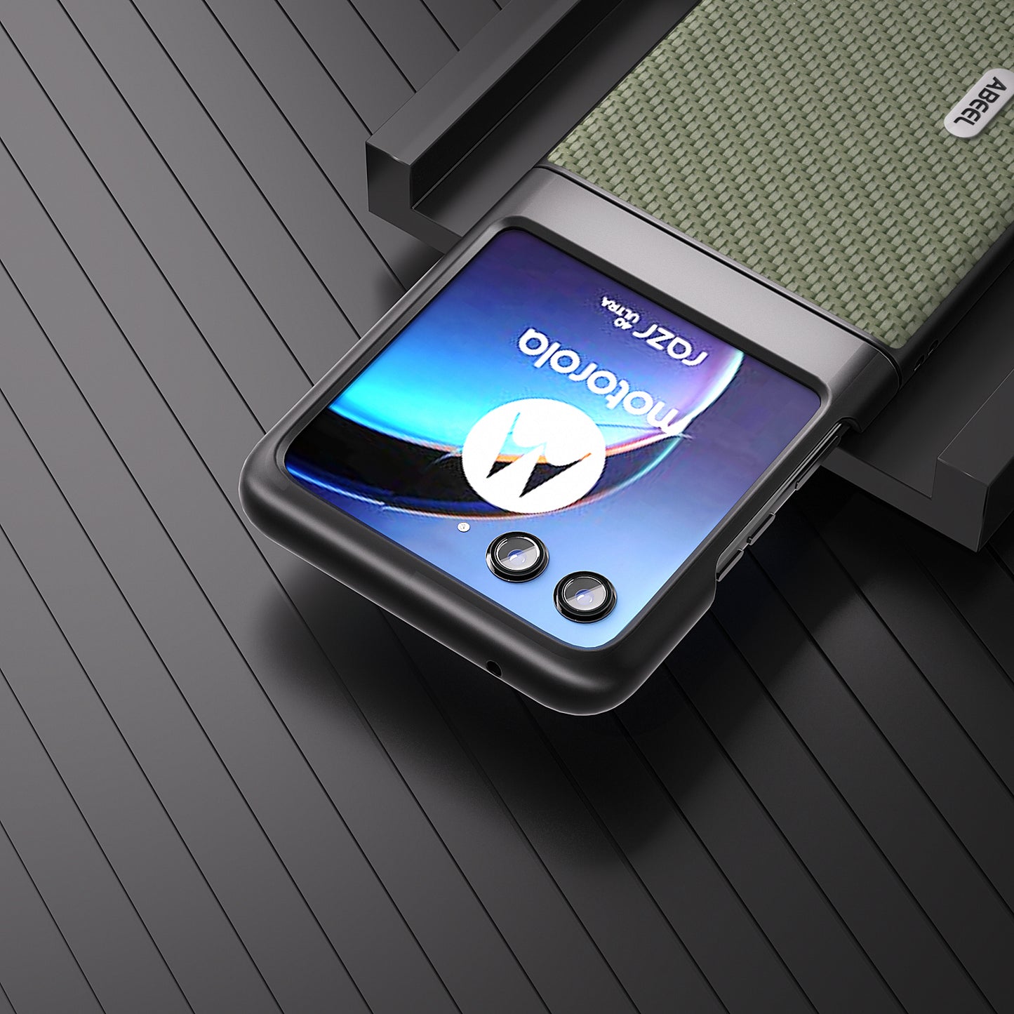 Uniqkart For Motorola Razr 40 Ultra 5G PU Leather Coated PC Case Carbon Fiber Texture Protective Phone Cover - Green