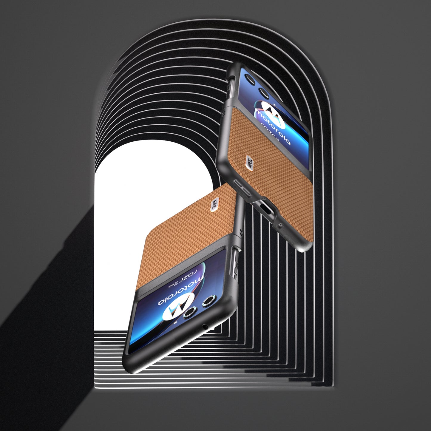 Uniqkart For Motorola Razr 40 Ultra 5G PU Leather Coated PC Case Carbon Fiber Texture Protective Phone Cover - Light Brown