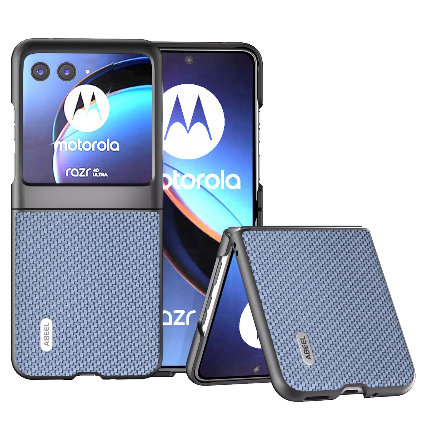 Uniqkart For Motorola Razr 40 Ultra 5G PU Leather Coated PC Case Carbon Fiber Texture Protective Phone Cover - Baby Blue