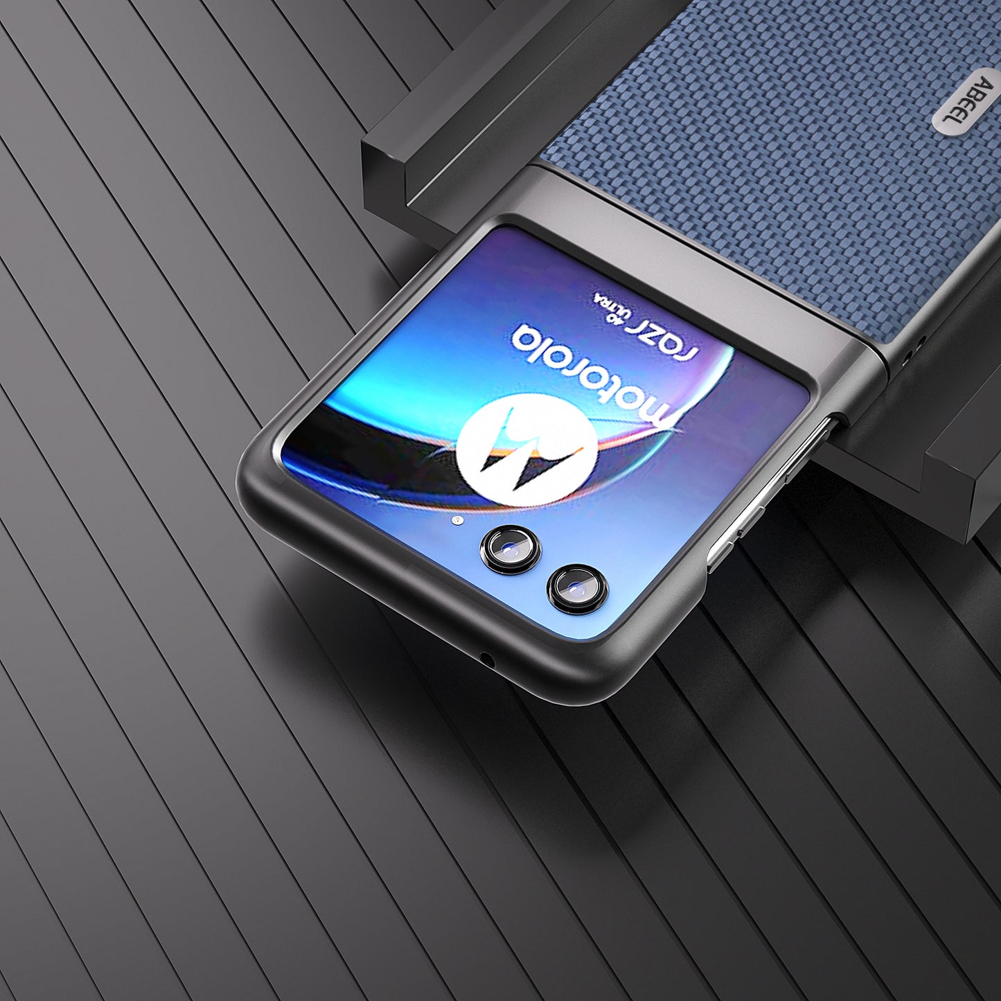 Uniqkart For Motorola Razr 40 Ultra 5G PU Leather Coated PC Case Carbon Fiber Texture Protective Phone Cover - Baby Blue