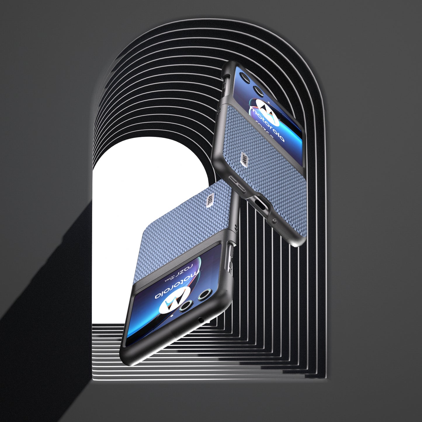 Uniqkart For Motorola Razr 40 Ultra 5G PU Leather Coated PC Case Carbon Fiber Texture Protective Phone Cover - Baby Blue