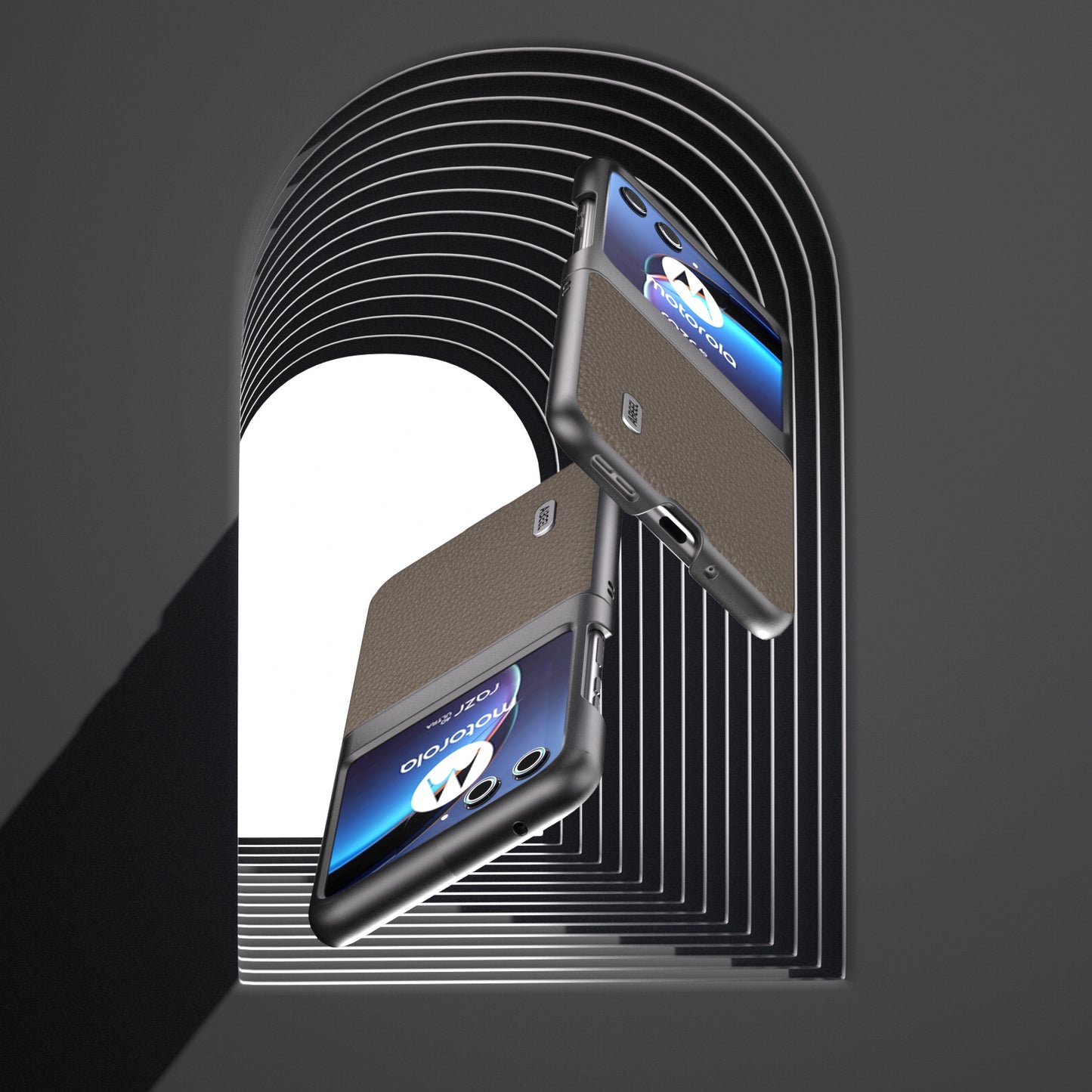 Uniqkart For Motorola Razr 40 Ultra 5G Cowhide Leather Coated PC Phone Case Litchi Texture Phone Cover - Khaki