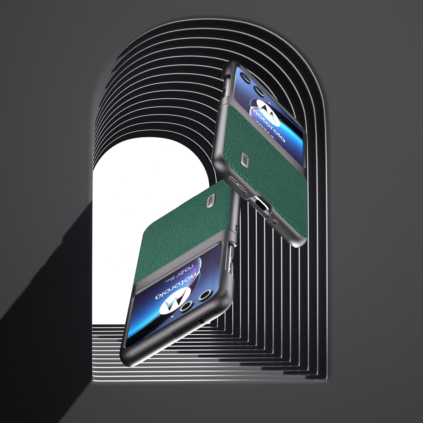 Uniqkart For Motorola Razr 40 Ultra 5G Cowhide Leather Coated PC Phone Case Litchi Texture Phone Cover - Green