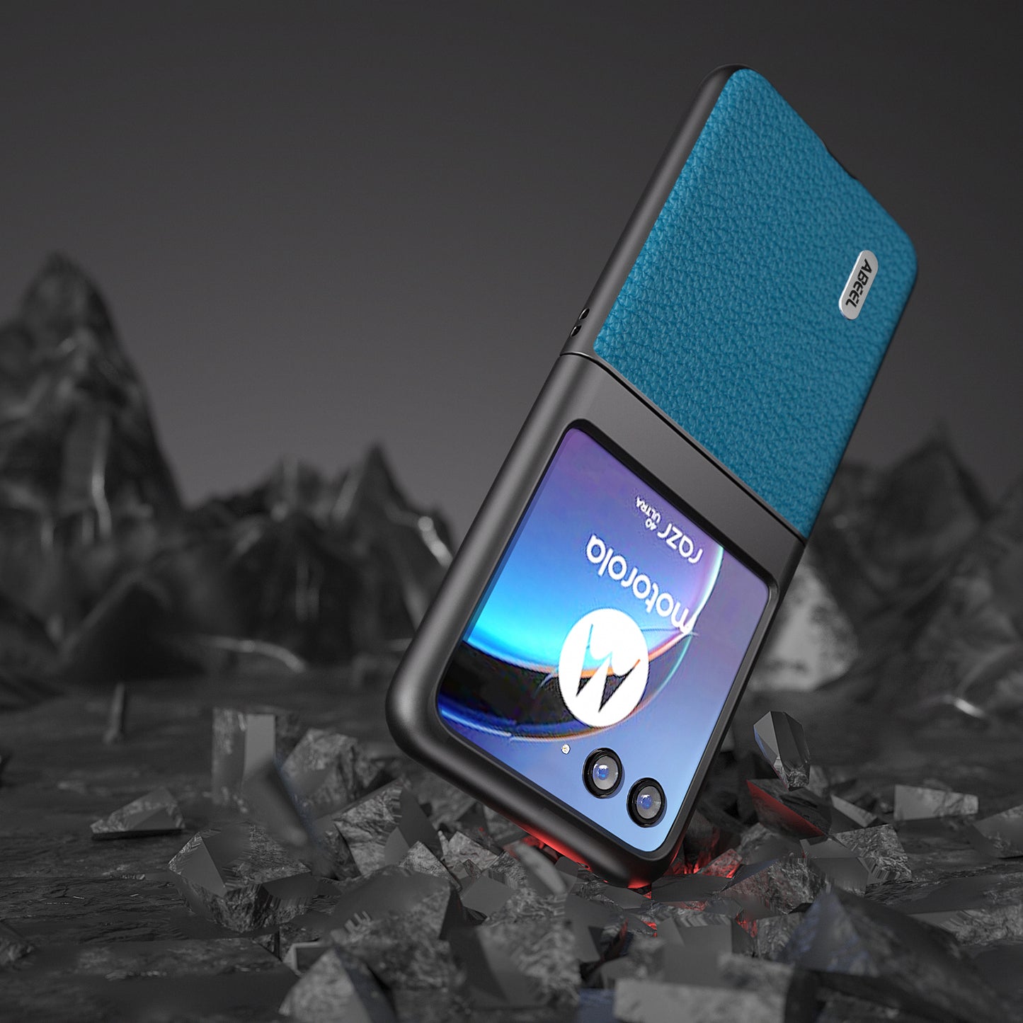 Uniqkart For Motorola Razr 40 Ultra 5G Cowhide Leather Coated PC Phone Case Litchi Texture Phone Cover - Blue