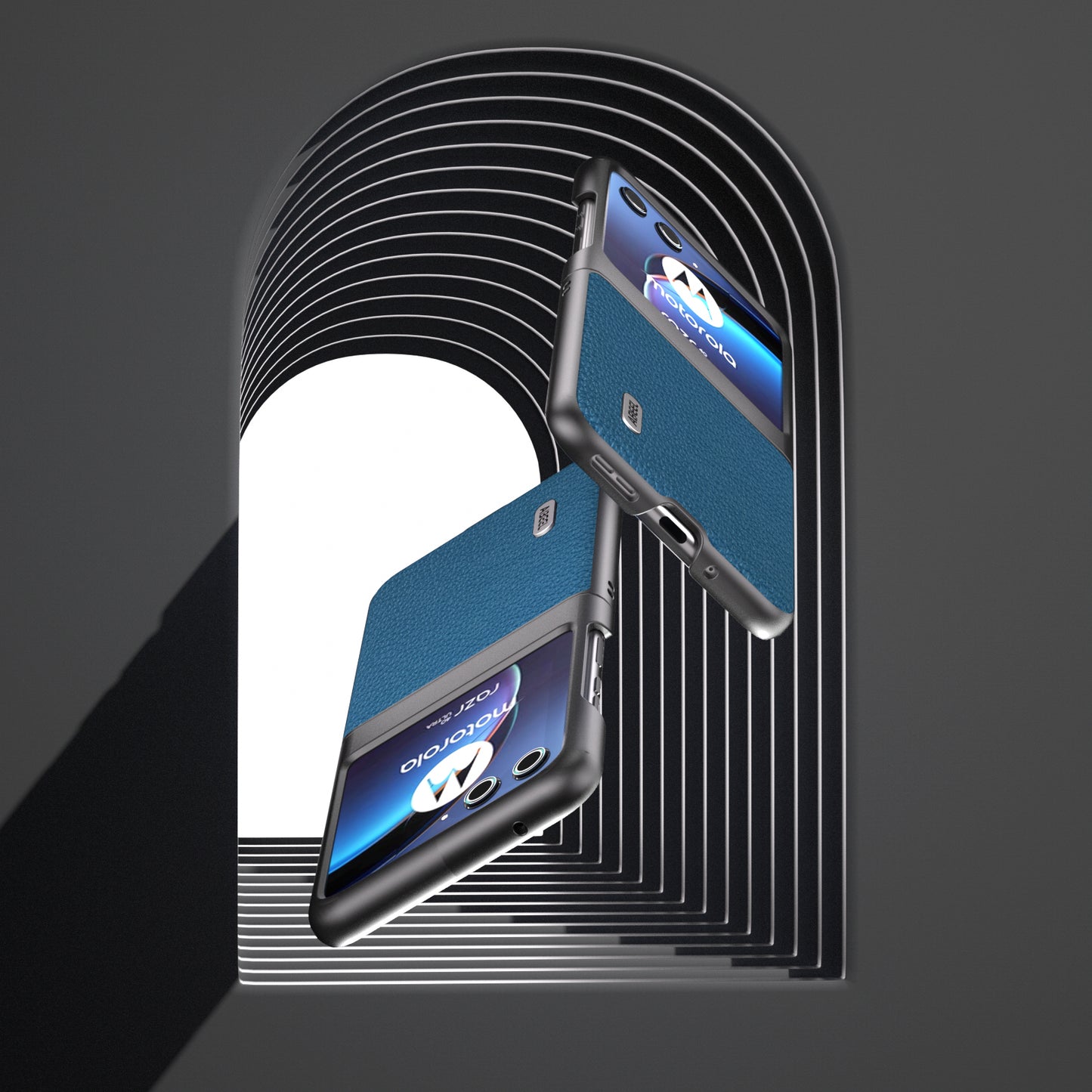 Uniqkart For Motorola Razr 40 Ultra 5G Cowhide Leather Coated PC Phone Case Litchi Texture Phone Cover - Blue