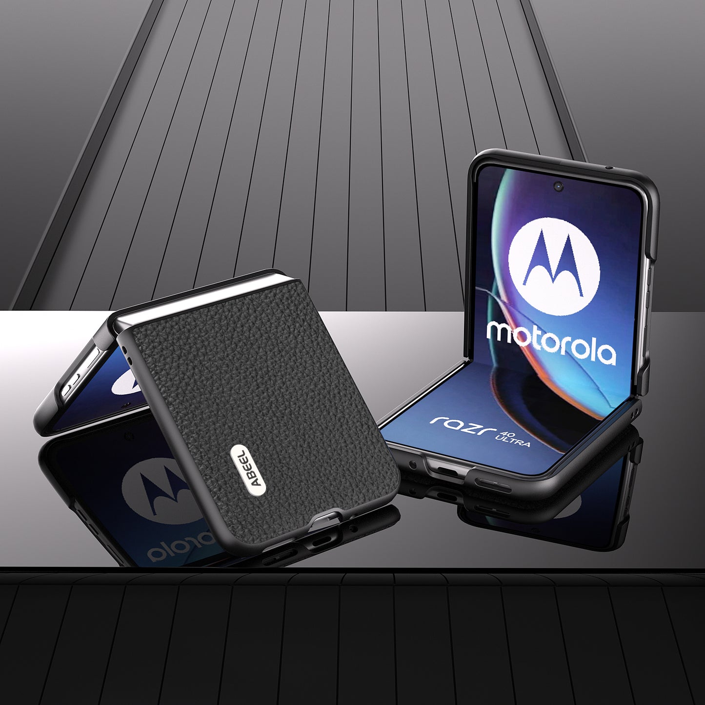 Uniqkart For Motorola Razr 40 Ultra 5G Cowhide Leather Coated PC Phone Case Litchi Texture Phone Cover - Black