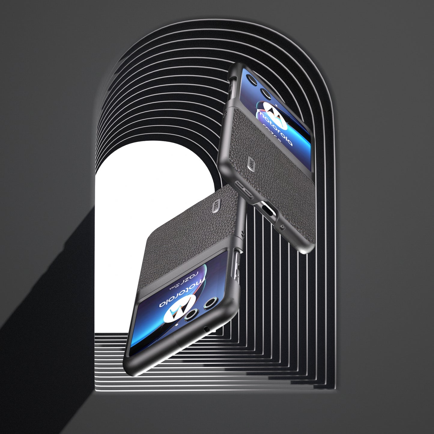 Uniqkart For Motorola Razr 40 Ultra 5G Cowhide Leather Coated PC Phone Case Litchi Texture Phone Cover - Black