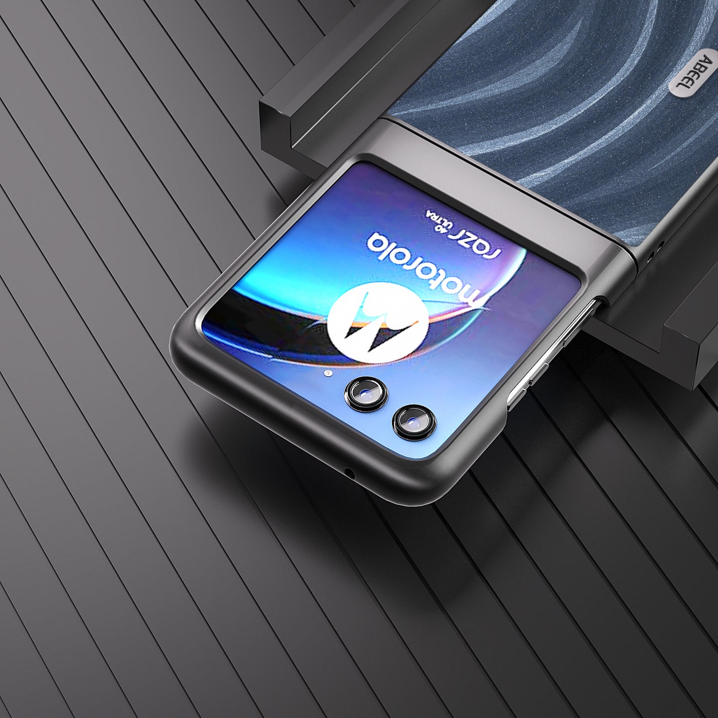 Uniqkart For Motorola Razr 40 Ultra 5G PU Leather Coated PC Phone Case Pattern Slim Phone Cover - Blue