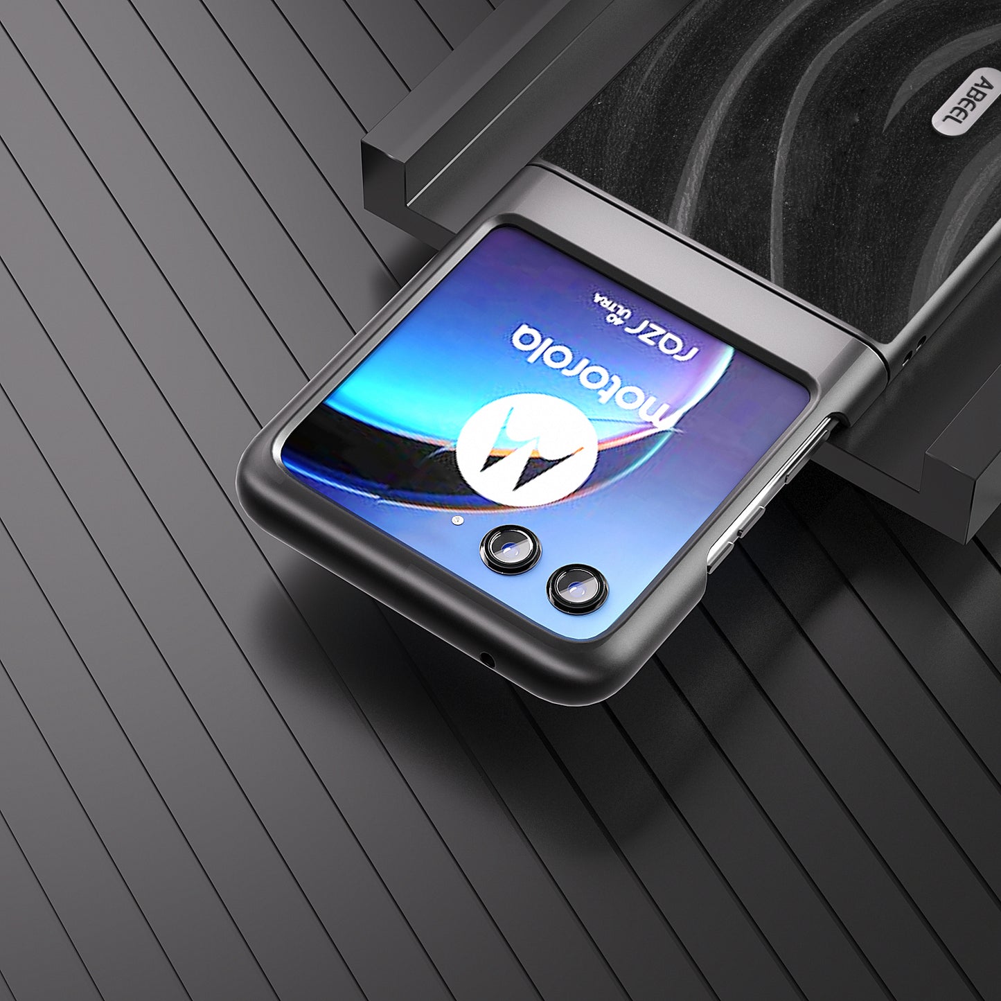 Uniqkart For Motorola Razr 40 Ultra 5G PU Leather Coated PC Phone Case Pattern Slim Phone Cover - Black