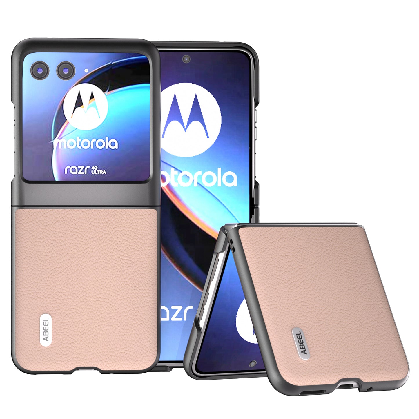 Uniqkart For Motorola Razr 40 Ultra 5G Anti-Scratch Phone Case Litchi Texture Cowhide Leather Coated PC Phone Cover - Pink