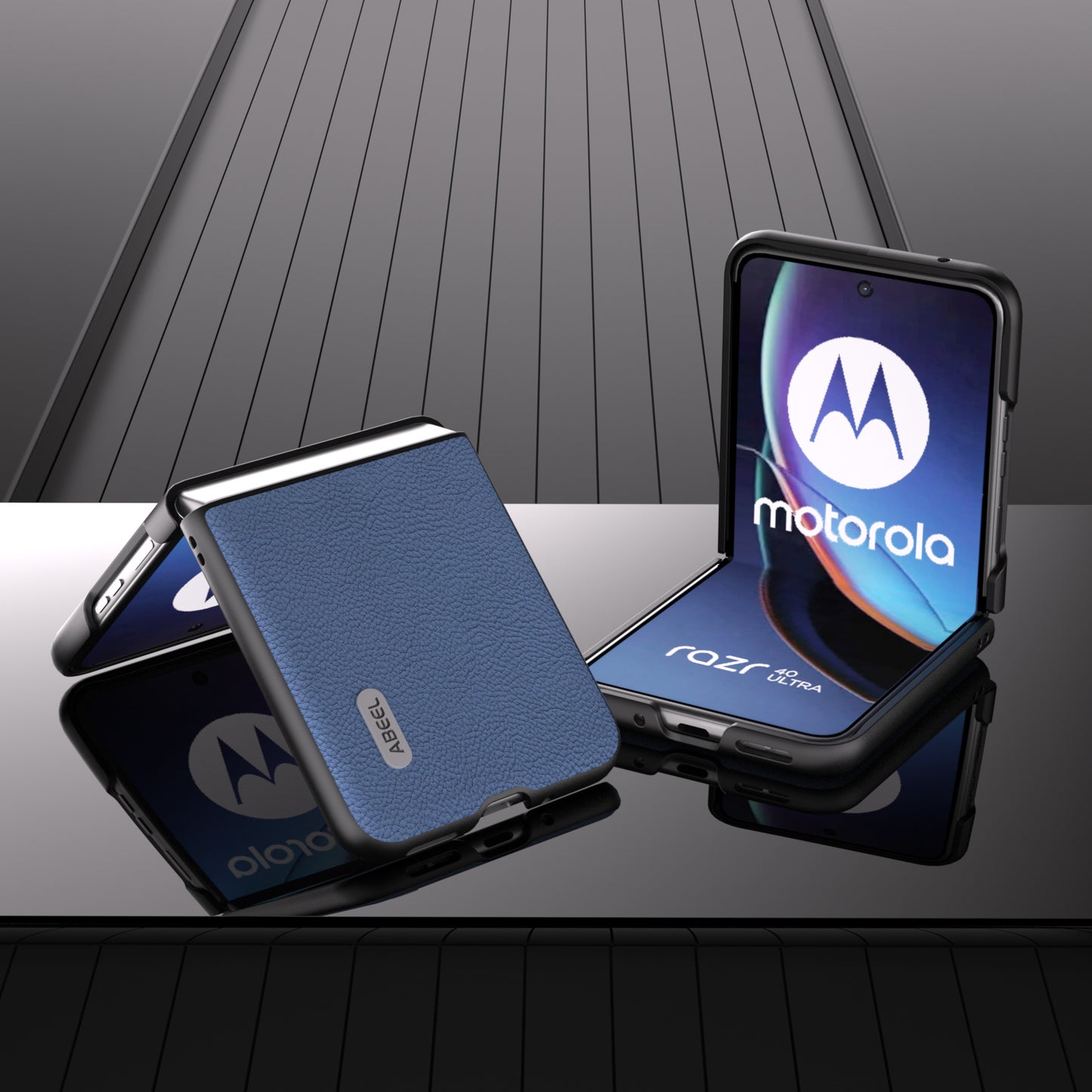 Uniqkart For Motorola Razr 40 Ultra 5G Anti-Scratch Phone Case Litchi Texture Cowhide Leather Coated PC Phone Cover - Blue