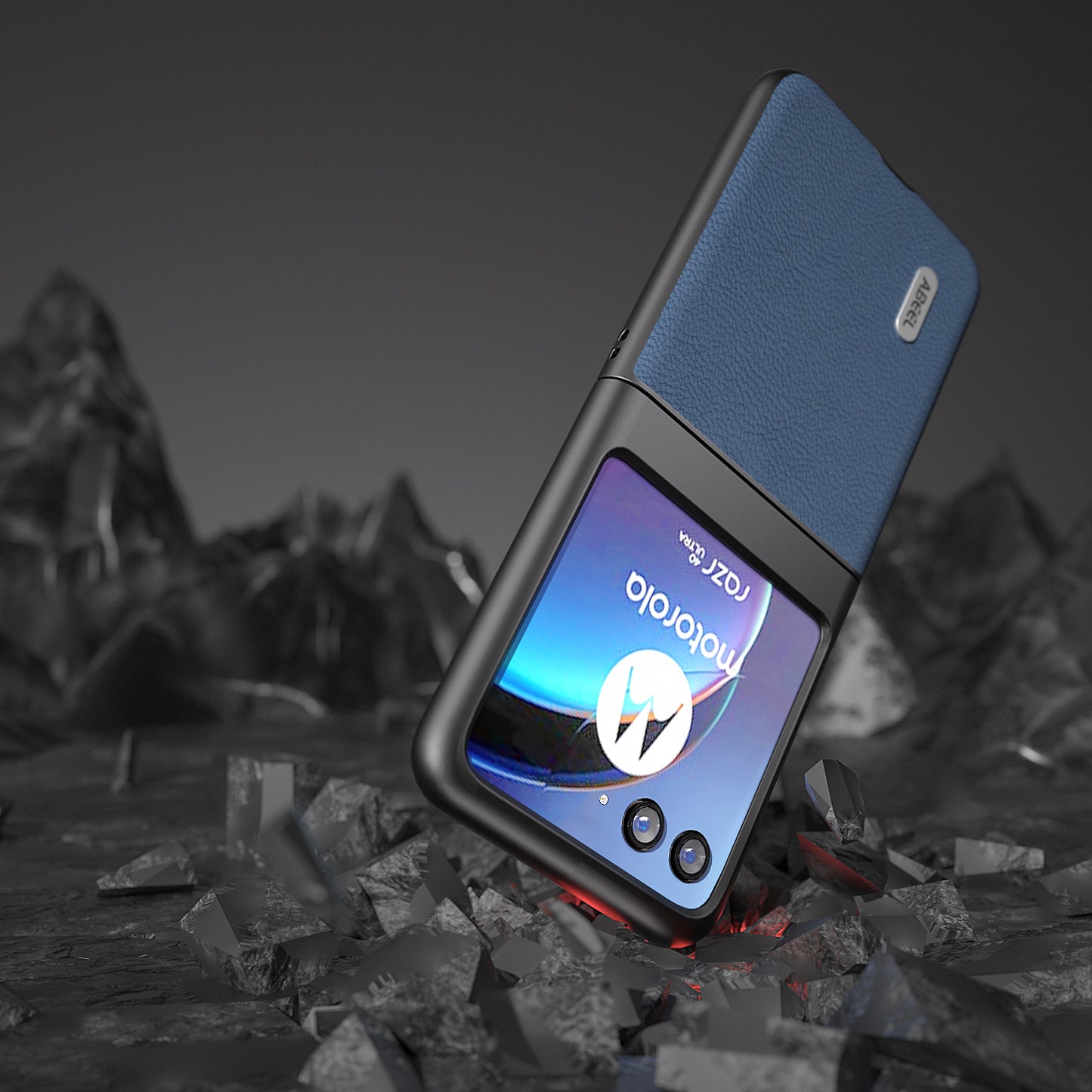 Uniqkart For Motorola Razr 40 Ultra 5G Anti-Scratch Phone Case Litchi Texture Cowhide Leather Coated PC Phone Cover - Blue