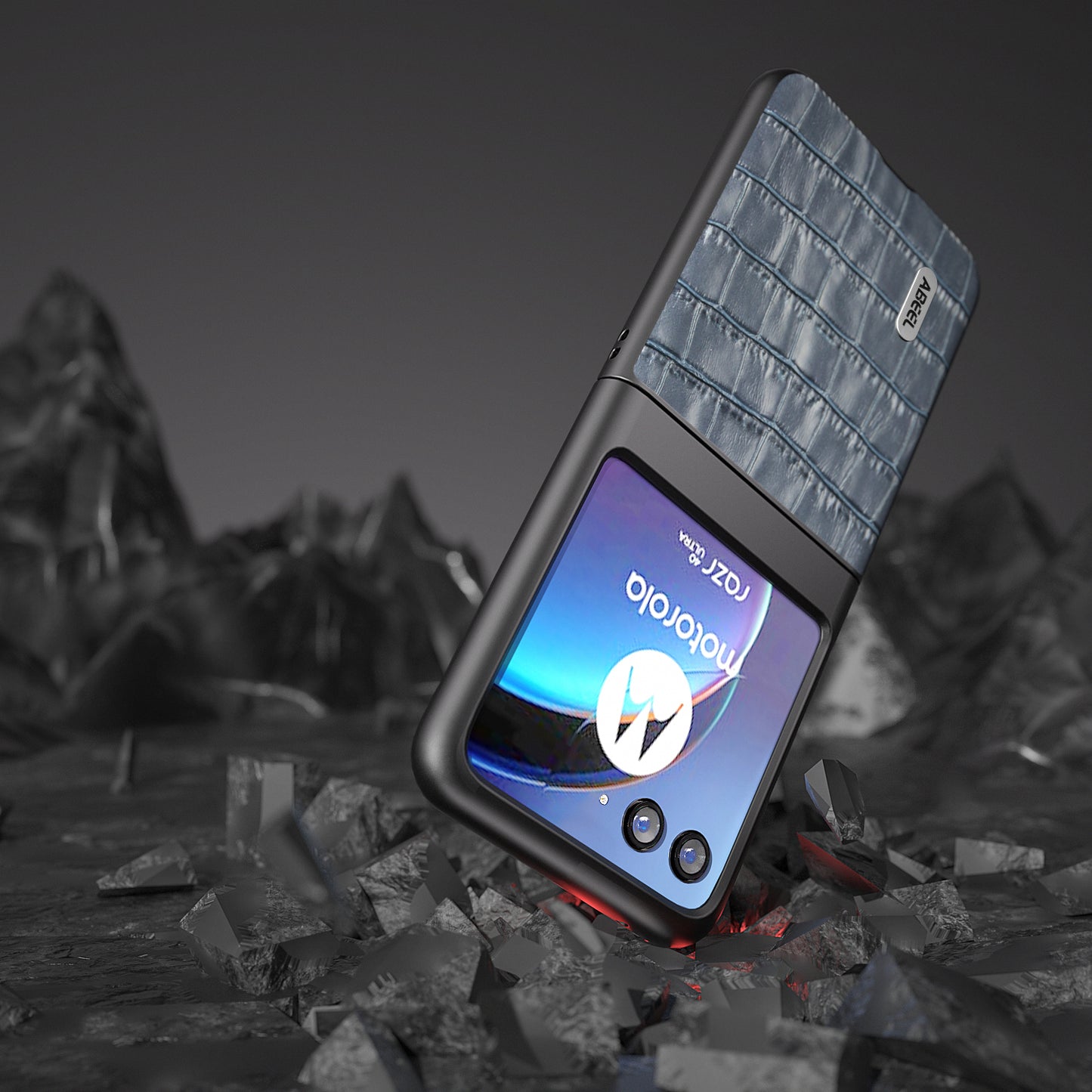 Uniqkart For Motorola Razr 40 Ultra 5G Phone Case Genuine Cow Leather Crocodile Texture Slim Phone Cover - Blue