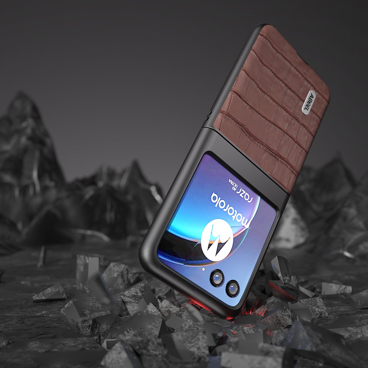 Uniqkart For Motorola Razr 40 Ultra 5G Phone Case Genuine Cow Leather Crocodile Texture Slim Phone Cover - Brown