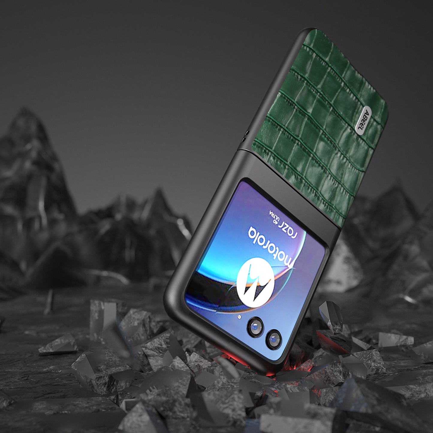 Uniqkart For Motorola Razr 40 Ultra 5G Phone Case Genuine Cow Leather Crocodile Texture Slim Phone Cover - Green