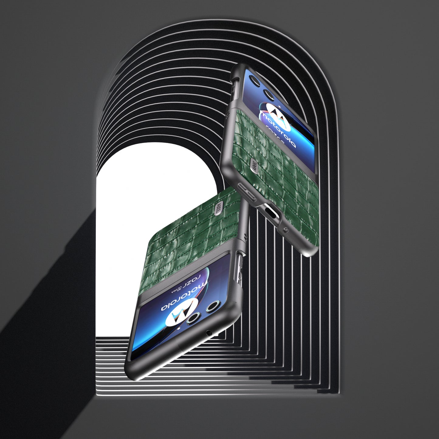 Uniqkart For Motorola Razr 40 Ultra 5G Phone Case Genuine Cow Leather Crocodile Texture Slim Phone Cover - Green