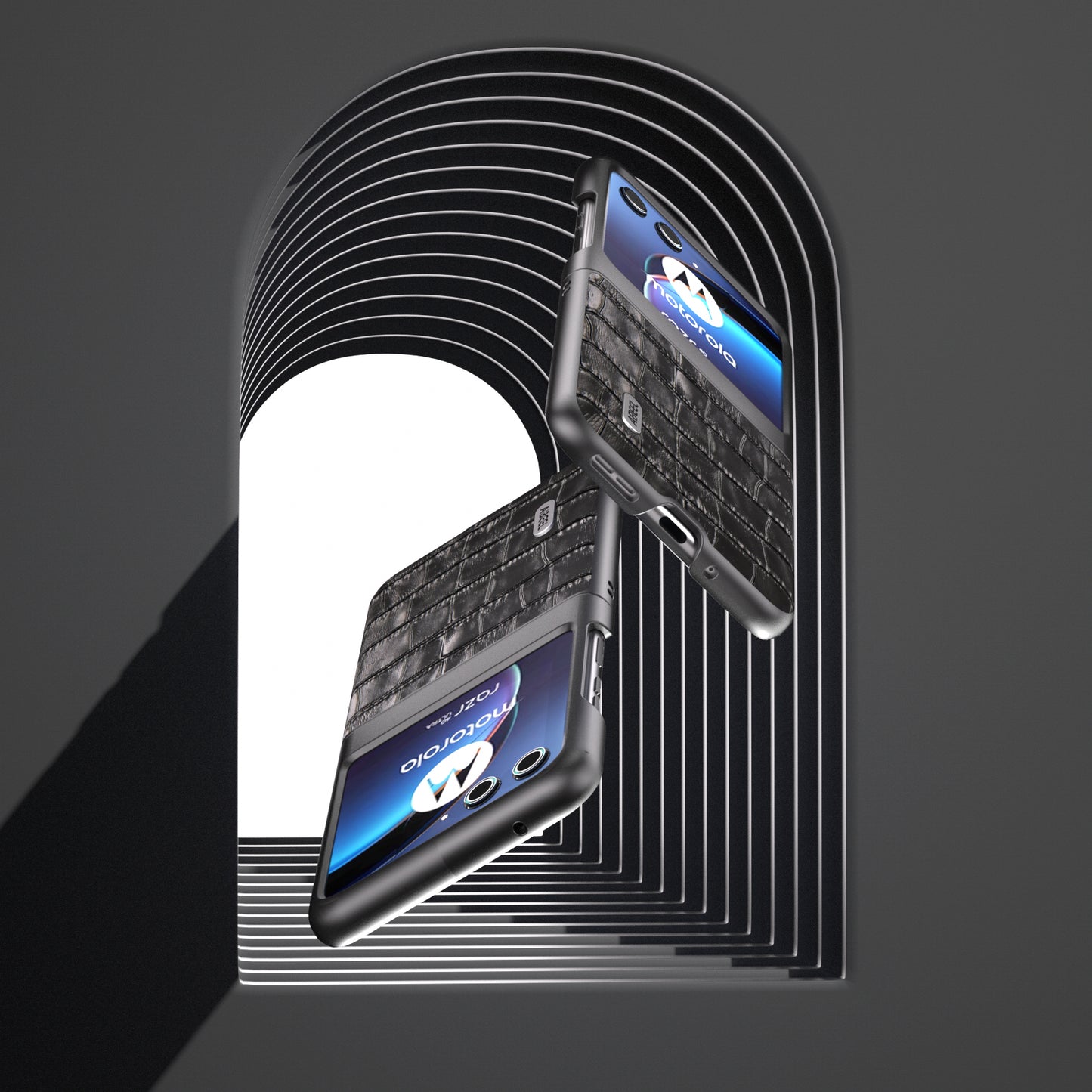 Uniqkart For Motorola Razr 40 Ultra 5G Phone Case Genuine Cow Leather Crocodile Texture Slim Phone Cover - Black