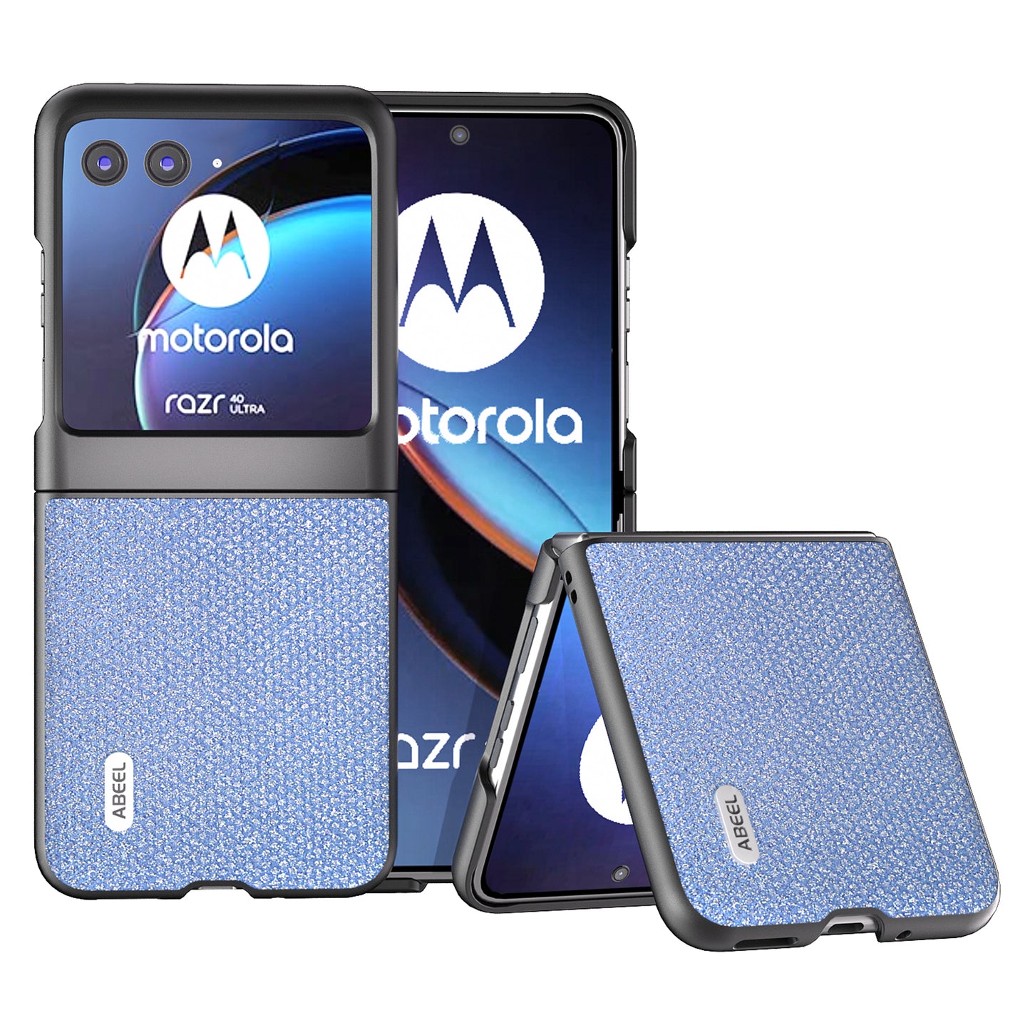 Uniqkart For Motorola Razr 40 Ultra 5G Rhinestone Texture Phone Case PU Leather + PC Anti-scratch Phone Cover - Blue