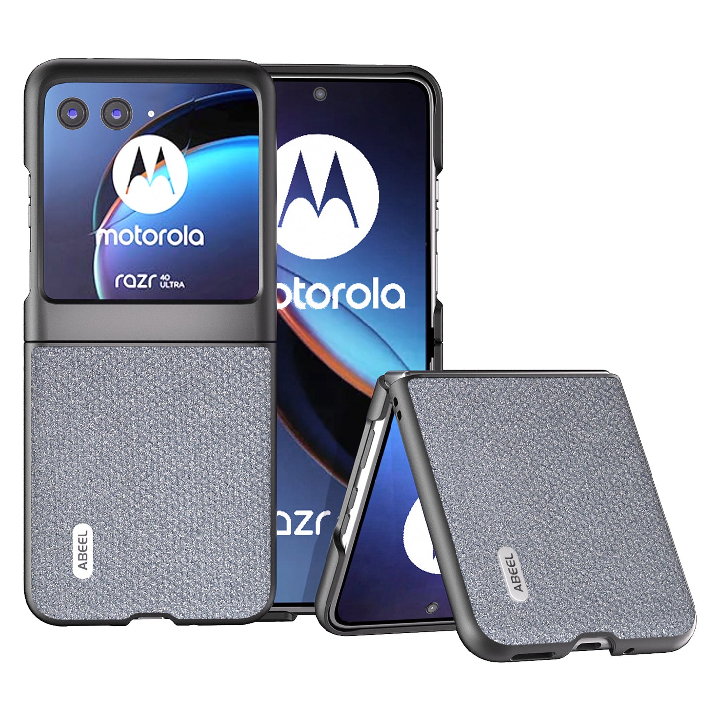 Uniqkart For Motorola Razr 40 Ultra 5G Rhinestone Texture Phone Case PU Leather + PC Anti-scratch Phone Cover - Grey
