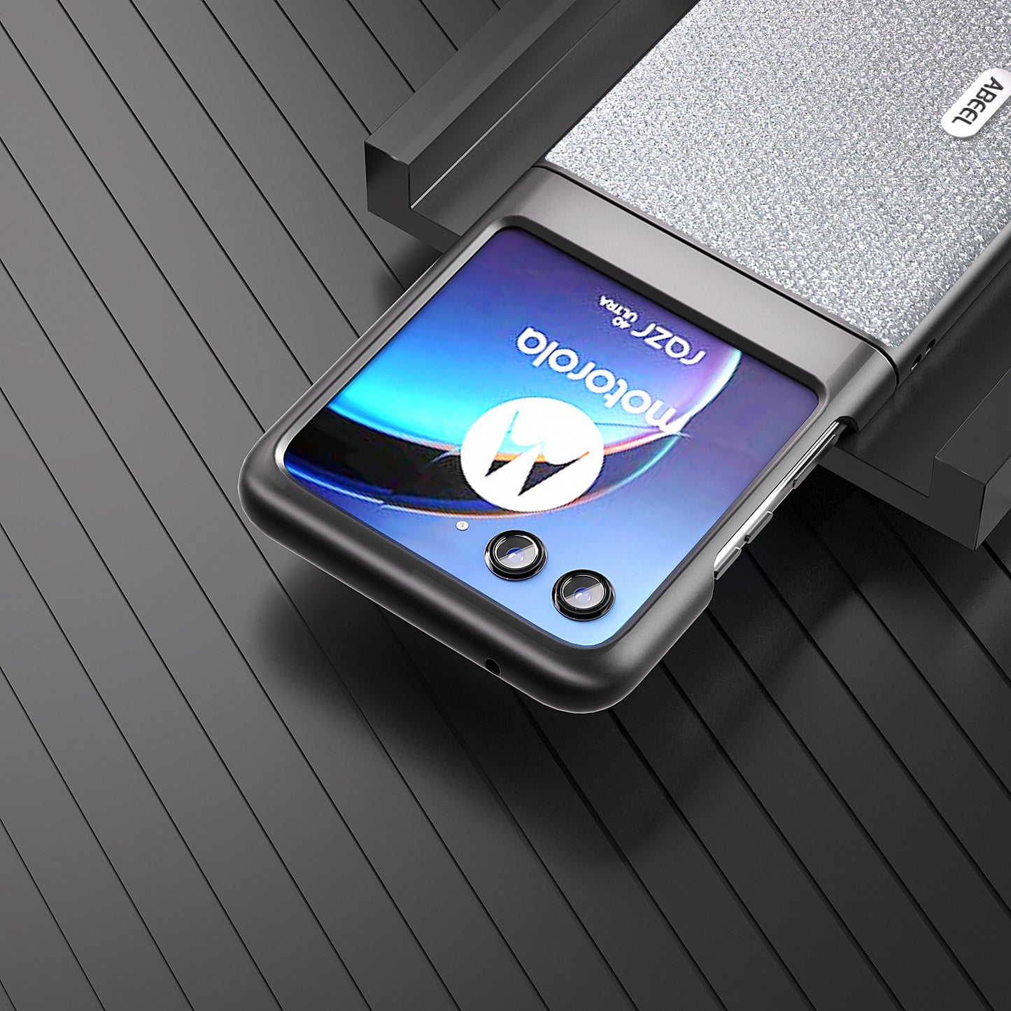 Uniqkart For Motorola Razr 40 Ultra 5G Rhinestone Texture Phone Case PU Leather + PC Anti-scratch Phone Cover - Silver