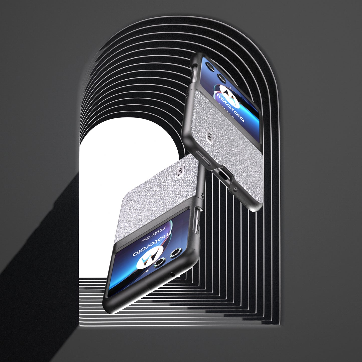 Uniqkart For Motorola Razr 40 Ultra 5G Rhinestone Texture Phone Case PU Leather + PC Anti-scratch Phone Cover - Silver