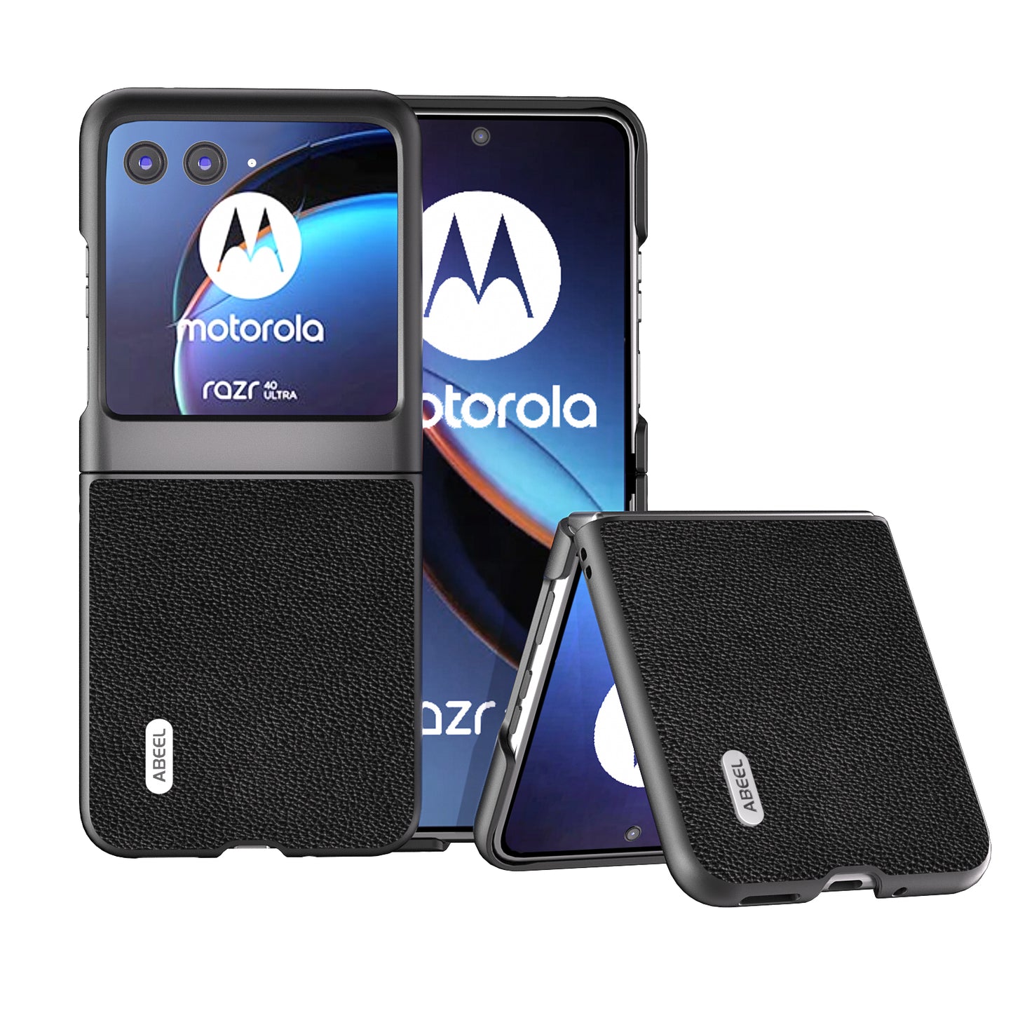 Uniqkart for Motorola Razr 40 Ultra 5G Cowhide Leather + PC Phone Case Matte Edges Phone Cover - Black