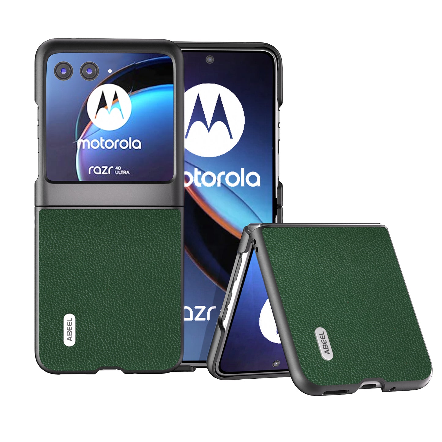 Uniqkart For Motorola Razr 40 Ultra 5G Cowhide Leather + PC Phone Case Matte Edges Phone Cover - Green