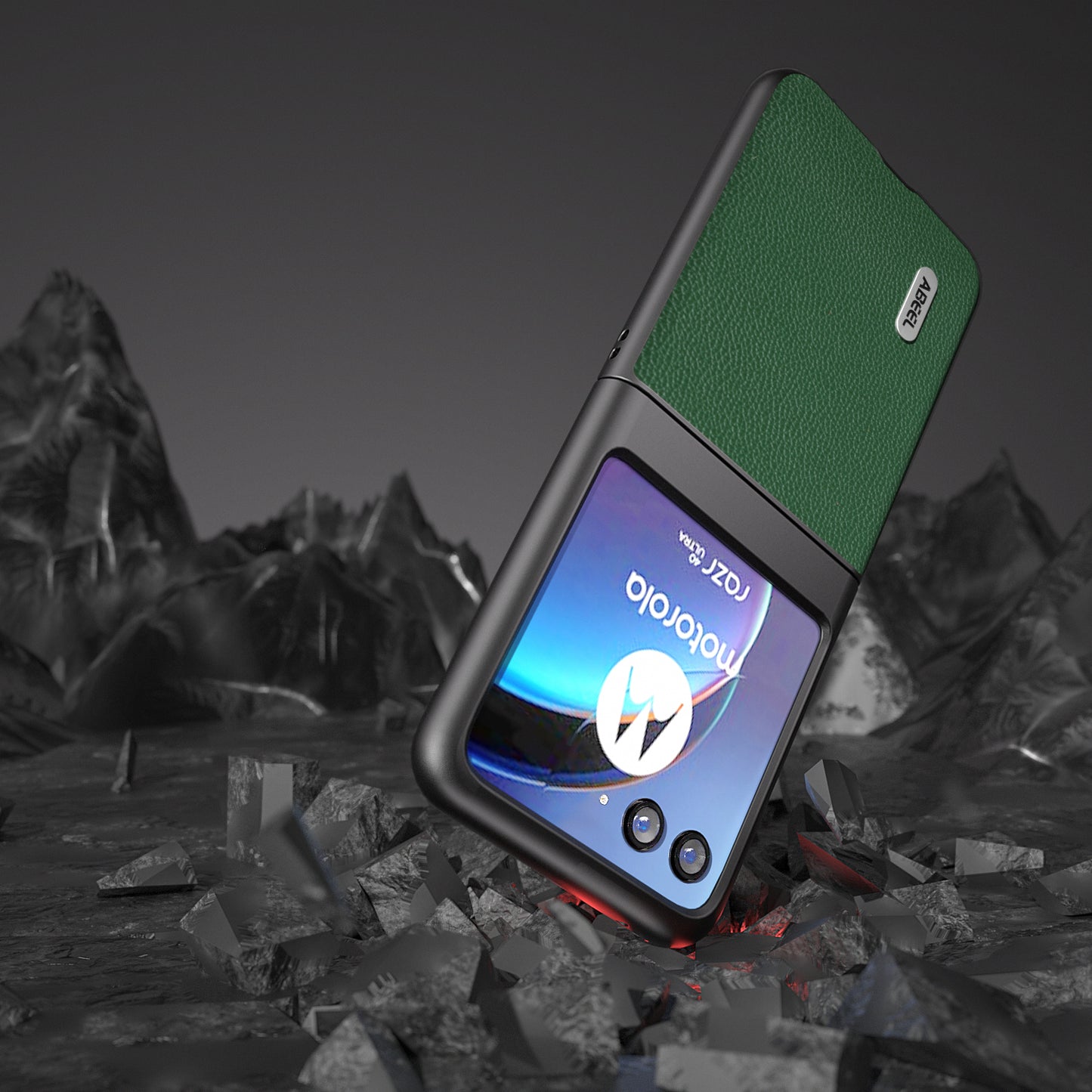 Uniqkart For Motorola Razr 40 Ultra 5G Cowhide Leather + PC Phone Case Matte Edges Phone Cover - Green