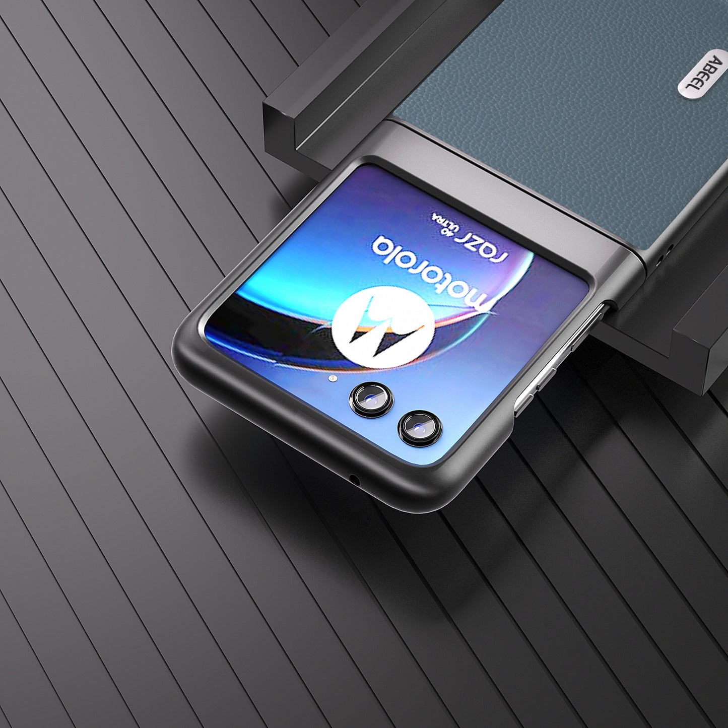 Uniqkart For Motorola Razr 40 Ultra 5G Cowhide Leather + PC Phone Case Matte Edges Phone Cover - Baby Blue